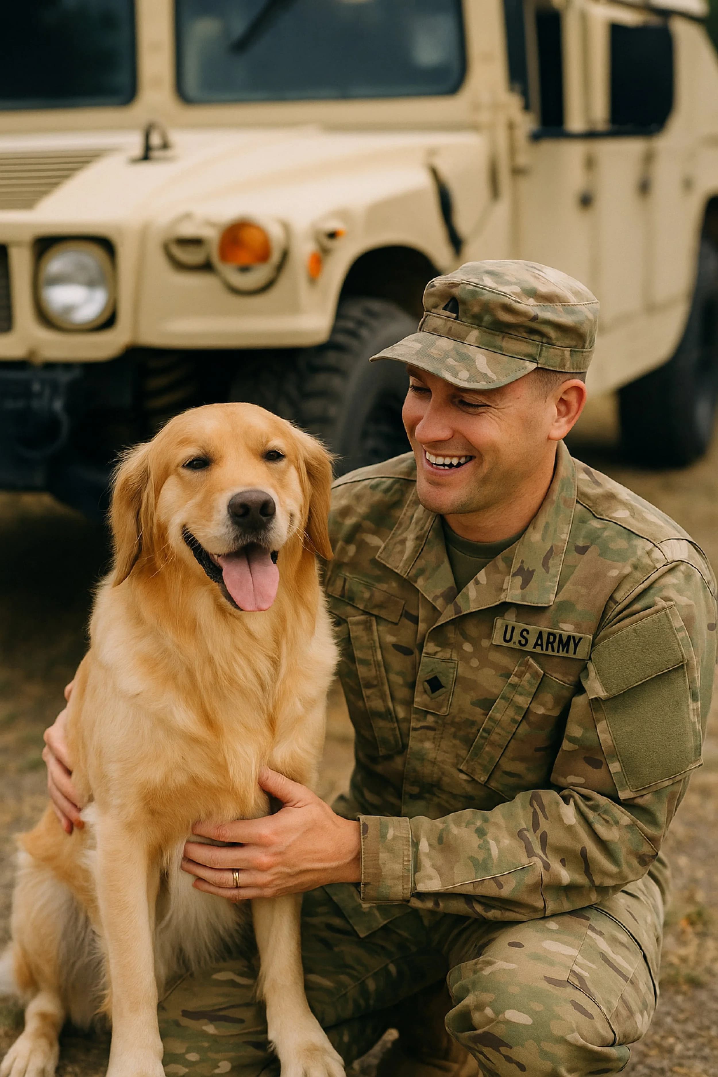 Dog with handler at an airport during a PCS move